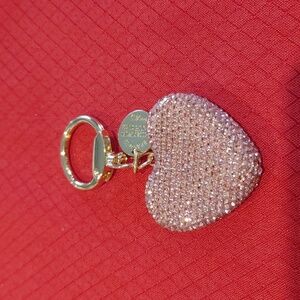 Pink Heart rhinestones Keychain with Gold Accents